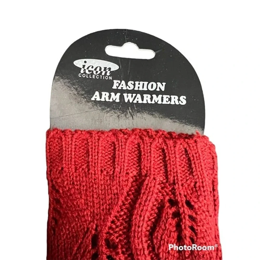 Burgundy Fingerless Gloves Wrist Hand‎ Warmers Cable Knit Crochet Lace Buttons A